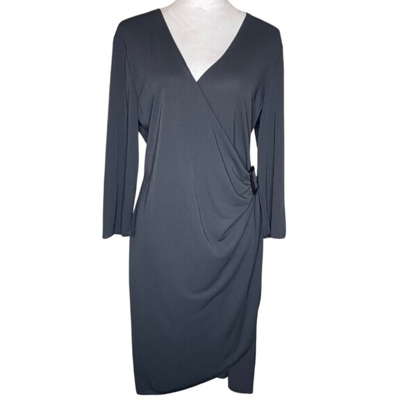 New York & Company Dresses & Skirts - New York & Company Black V-Neck Draped Faux Belt Wrap Dress Size XL